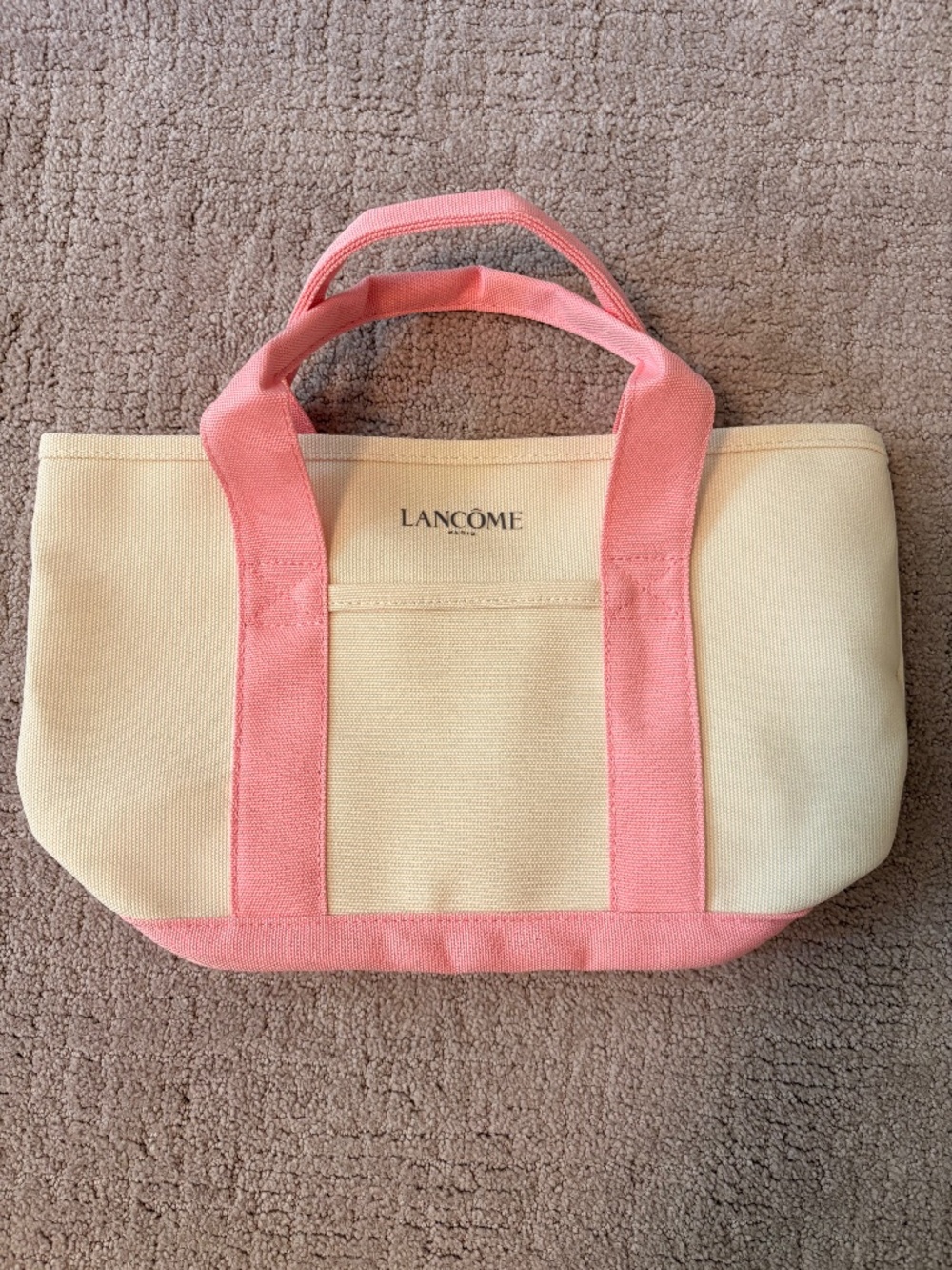 NWOT Lancome Paris canvas tote bag- pink and cream-